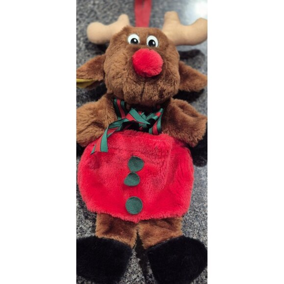 Vintage Christmas Stocking Reindeer Plush Hand Puppet Santas Best Brown - Picture 1 of 9